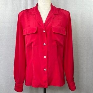 CHRISTIAN DIOR Chemises Women’s Vintage Red Long Sleeve Button Down Sz 10